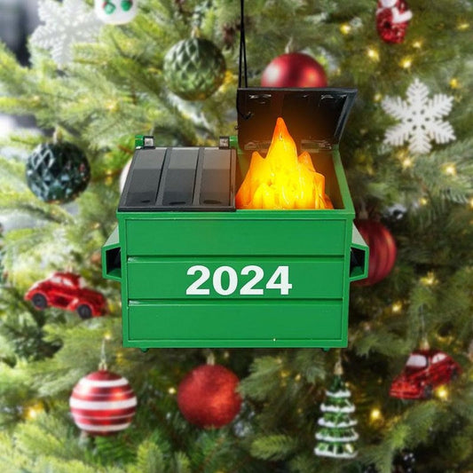 🔥 2024 LED Flickering Dumpster Fire 🎄 Christmas Ornament Gift